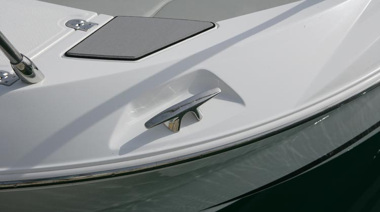 Recessed installation of heavy duty styled cleats at bow and stern